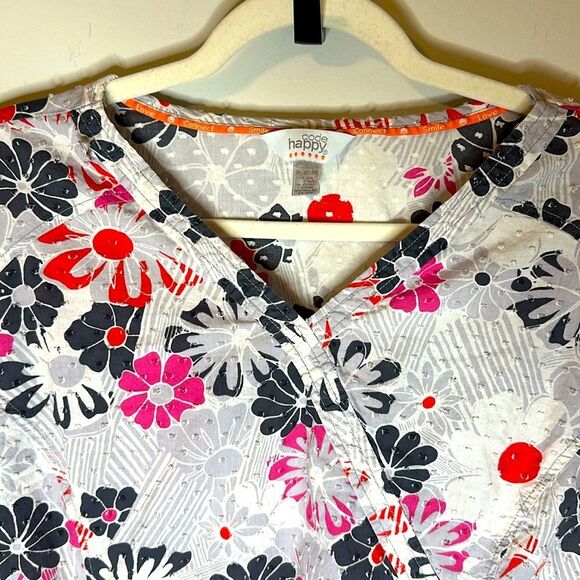 Code Happy Pink, Orange, and Gray Floral Scrubs with Dotted Texture 2XL - Picture 4 of 5